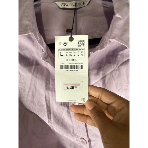 Zara Womens Lavender Purple Cropped Button Down Puff Sleeve Shirt Large 7563/268 - Picture 4 of 9